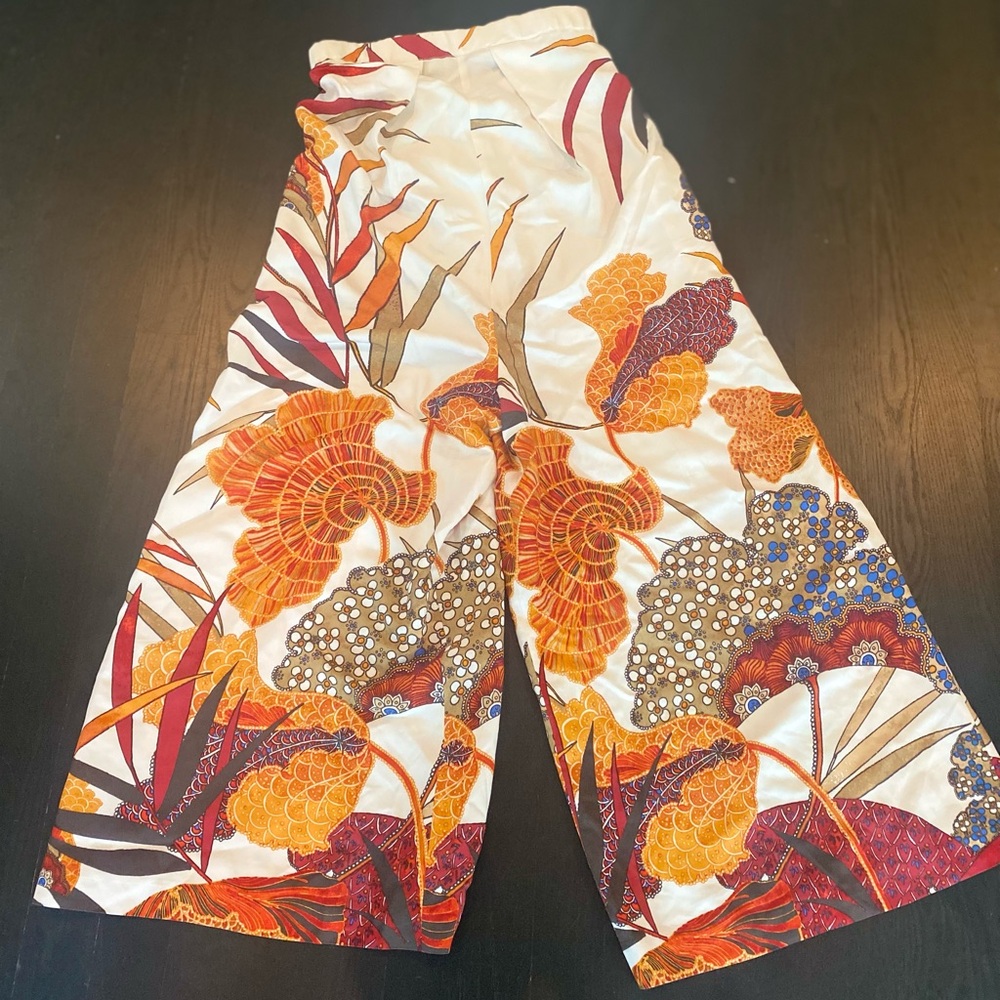 Anthropologie Strapless Jumpsuit in White and Orange Floral